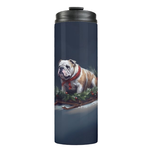Termo Bulldog Navidad nieve invierno (Anverso)