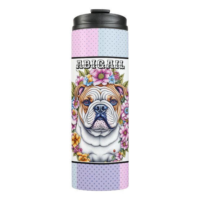 Termo Bulldog personalizado y flores caprichosas (Anverso)