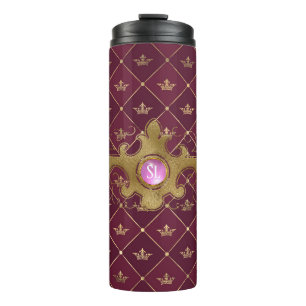 Termo Burgundy y Oro Monograma de Paris Piedra Preciosa