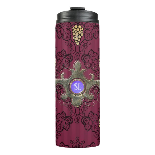 Termo Burgundy y oro Paris Joya de vino Monograma (Anverso)