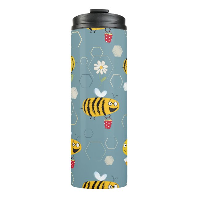 Termo Busy bees buzzing around & pollinating flowers (Anverso)