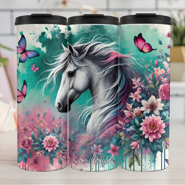 Termo Caballo Blanco Floral Mariposa Fantasía (Subido por el creador)