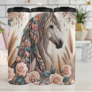 Termo Caballo bohemio con adornos florales trenzados de 