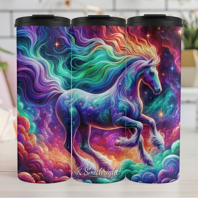Termo Caballo Cósmico Arcoíris con Melena Fluyente (Subido por el creador)