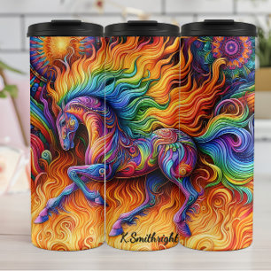 Termo Caballo de arcoíris ardiente fantasía psicodélica