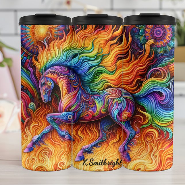 Termo Caballo de arcoíris ardiente fantasía psicodélica (Subido por el creador)