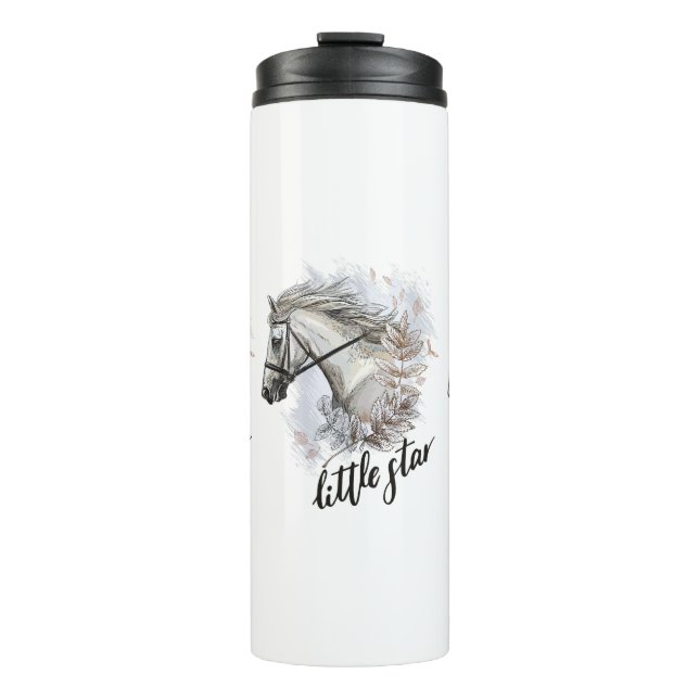 Termo Caballo de dibujo manual con plantas taza de café (Anverso)