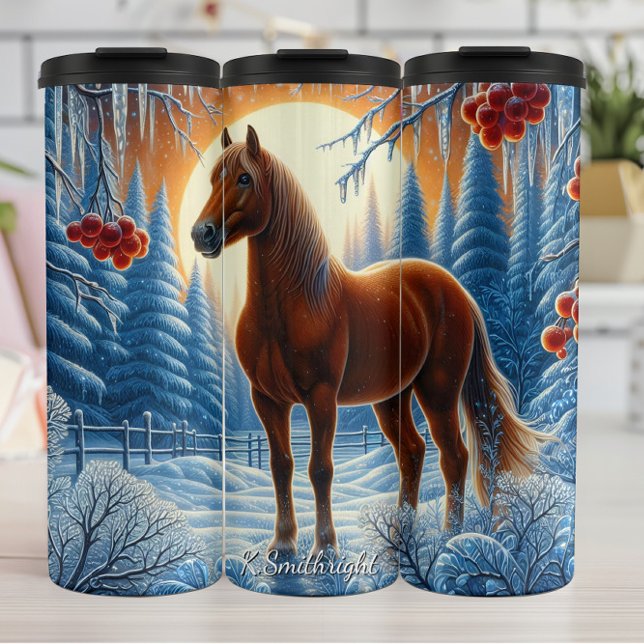 Termo Caballo de invierno Bosque nevado Atardecer (Subido por el creador)