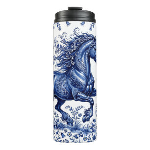 Termo Caballo frisón al estilo Delftware en prado