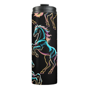Termo Caballo Luz de Neón Glitch Estilo Retro