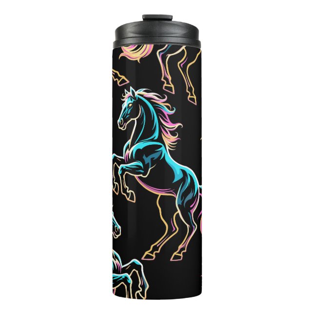 Termo Caballo Luz de Neón Glitch Estilo Retro (Anverso)
