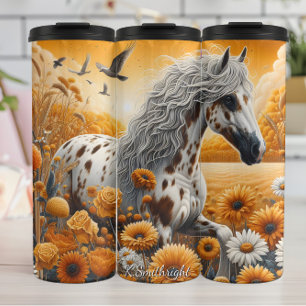 Termo Caballo Manchado Campo Dorado Flores Silvestres