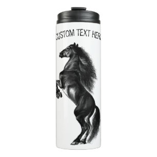 Termo Caballo salvaje negro vertical - Dibujo negro y bl
