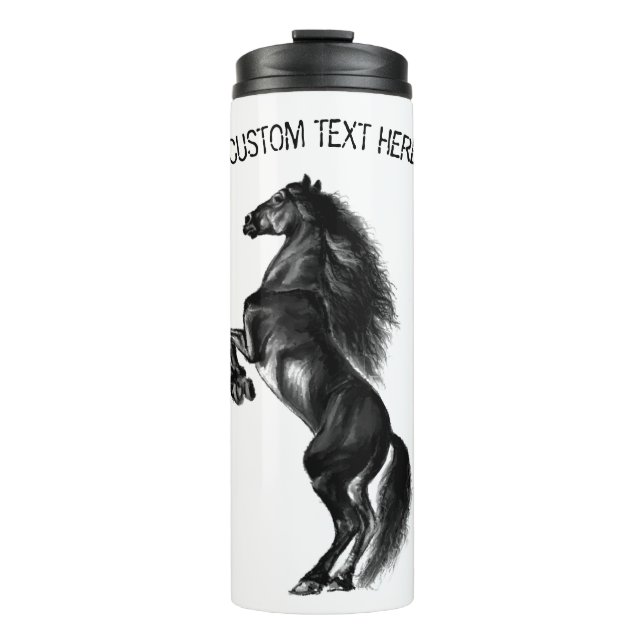 Termo Caballo salvaje negro vertical - Dibujo negro y bl (Anverso)