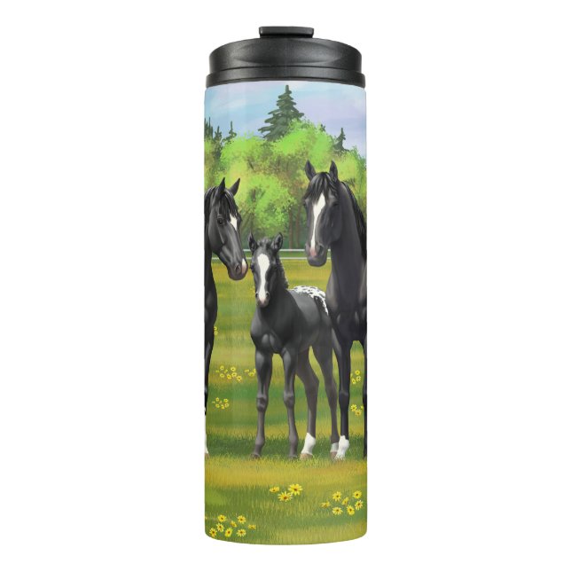 Termo Caballos Appaloosa Negros En Pastel De Verano (Anverso)