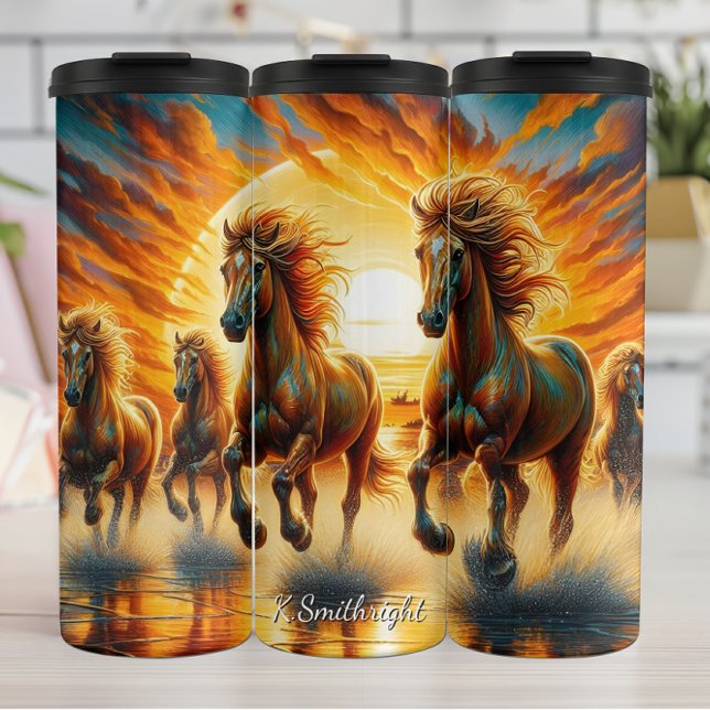 Termo Caballos Ardientes Agua Corren Atardecer (Subido por el creador)