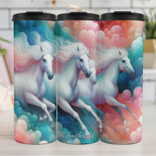Termo Caballos Blancos con Melena Fluyente Paisaje de Nu