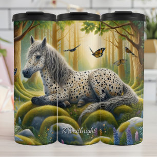 Termo Caballos manchados místicos mariposas del bosque