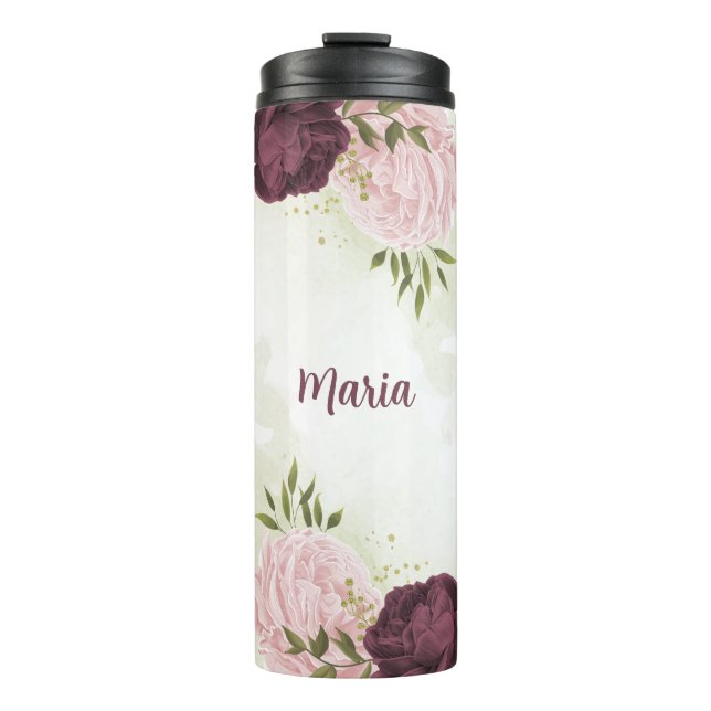 Termo cabernet rosa floral follaje  (Anverso)