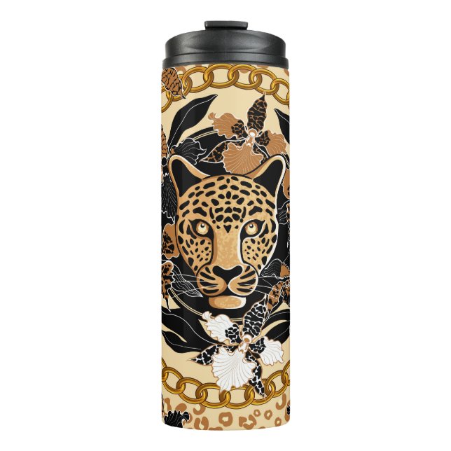 Termo cabeza de leopardo rodeada de orquídeas, cadena do (Anverso)