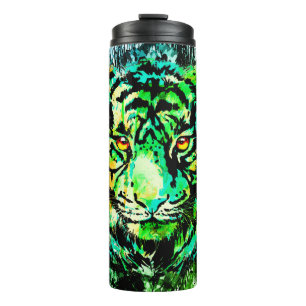 Termo Cabeza de tigre verde Tumblador térmico de dibuj