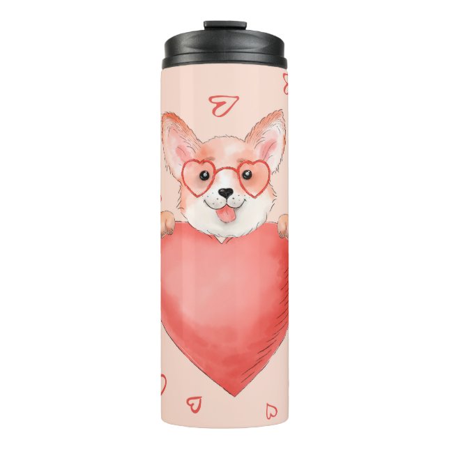 Termo Cachorro De Corgi Con Gafas De Corazón (Anverso)