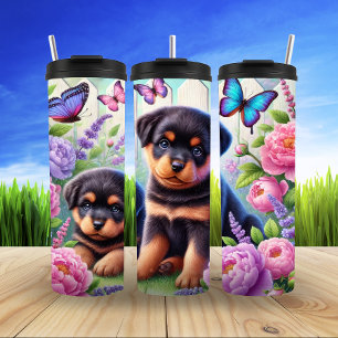 Termo Cachorros de Rottweiler en flor