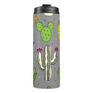 Termo Cacti, suculentos: fondo tropical vintage.
