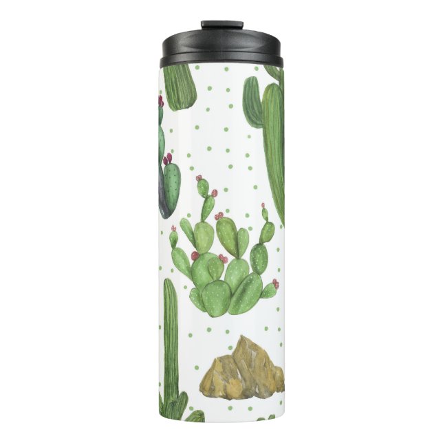 Termo Cactus acuarela, patrón natural sin fisuras. (Anverso)