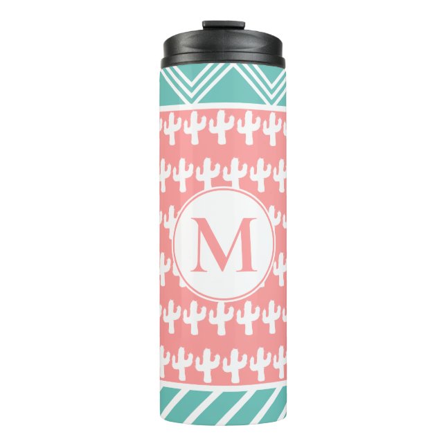 Termo Cactus blanco y geométrico de moda | Personalizado (Anverso)