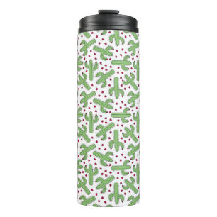 Termo Cactus ilustrado y modelo de flores rosado