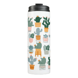 Termo Cactus y suculentos en macetas con fondo blanco.