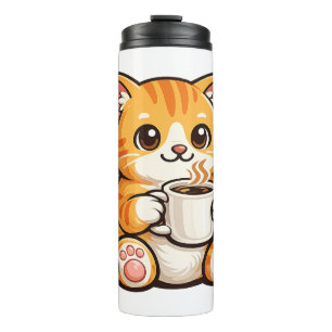 Termo Café de gato lindo – Gato naranja acogedor bebiend