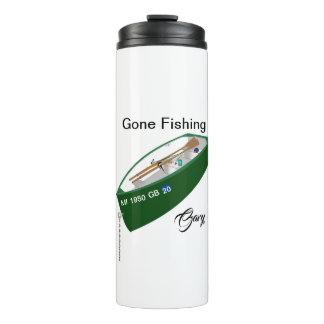 Termo Café del campamento de pesca de pescadores desapar