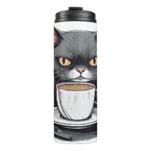 Termo Café y caos, gato, gato y café Humor