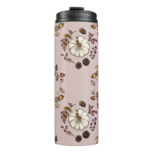 Termo Calabaza blanca con hojas de otoño