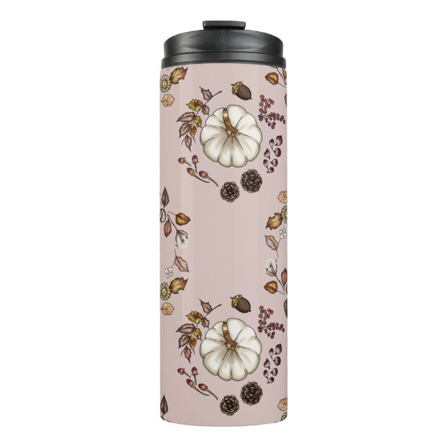 Termo Calabaza blanca con hojas de otoño (Anverso)