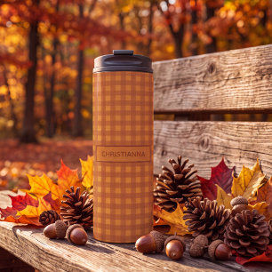 Termo Calabaza Clásica Personalizada de Otoño Gingham Cu