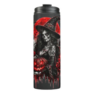 Termo Calabaza de bruja gótica Halloween gato negro espe