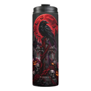 Termo Calabaza de cementerio embrujado de cuervo de Hall