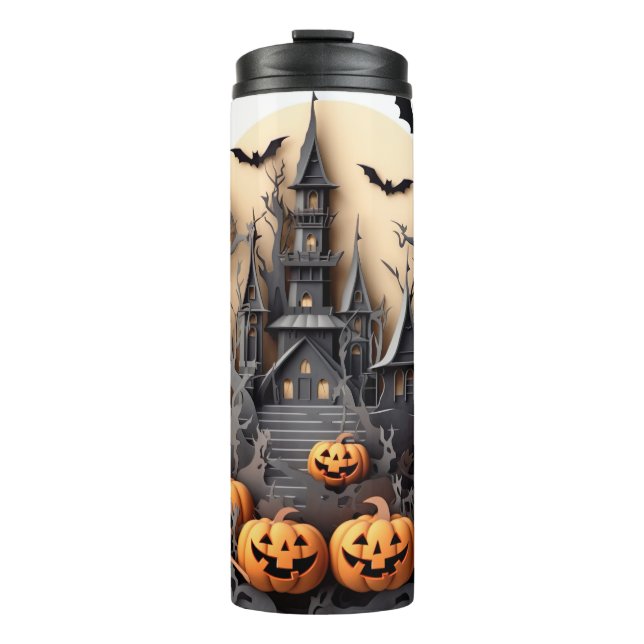 Termo Calabaza de Halloween 3D Casa encantada (Anverso)