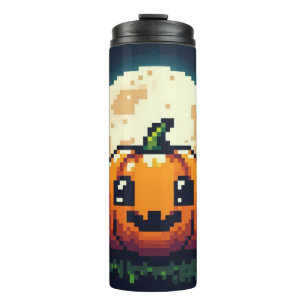 Termo Calabaza de Halloween de 8 bits bajo la luna