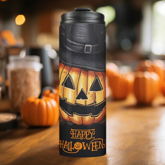 Termo Calabaza de Halloween espumosa Jack O Lantern (Spooky Halloween Pumpkin Jack O Lantern Thermal Tumbler)