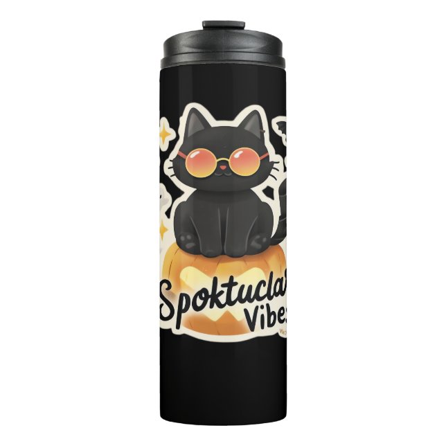 Termo Calabaza de Halloween para gato negro lindo camise (Anverso)