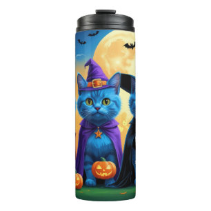 Termo Calabaza de los gatos azules rusos Halloween es di