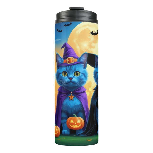 Termo Calabaza de los gatos azules rusos Halloween es di (Anverso)