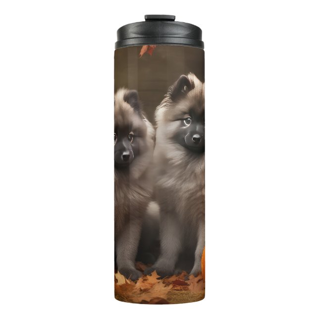 Termo Calabaza deslumbrante de Keeshond Puppy Autumn (Anverso)