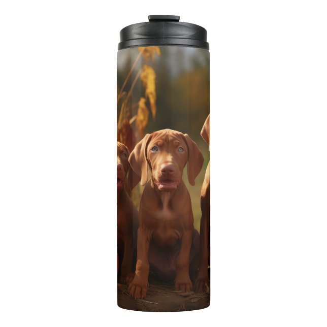 Termo Calabaza deslumbrante de Vizsla Puppy Autumn (Anverso)