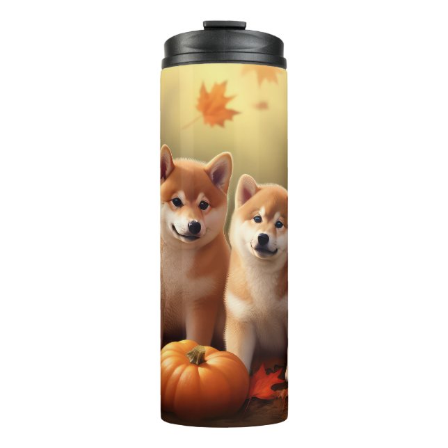 Termo Calabaza deslumbrante Shiba Inu Puppy Otoño (Anverso)