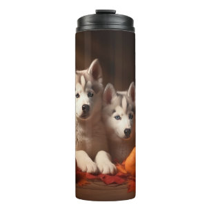 Termo Calabaza deslumbrante siberiana Husky Puppy otoño